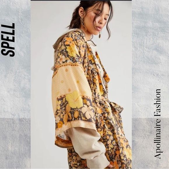 SPELL GYPSY COLLECTIVE HIBISCUS LANE MAXI ROBE IN LICORICE NWT M/L RARE - Picture 5 of 9